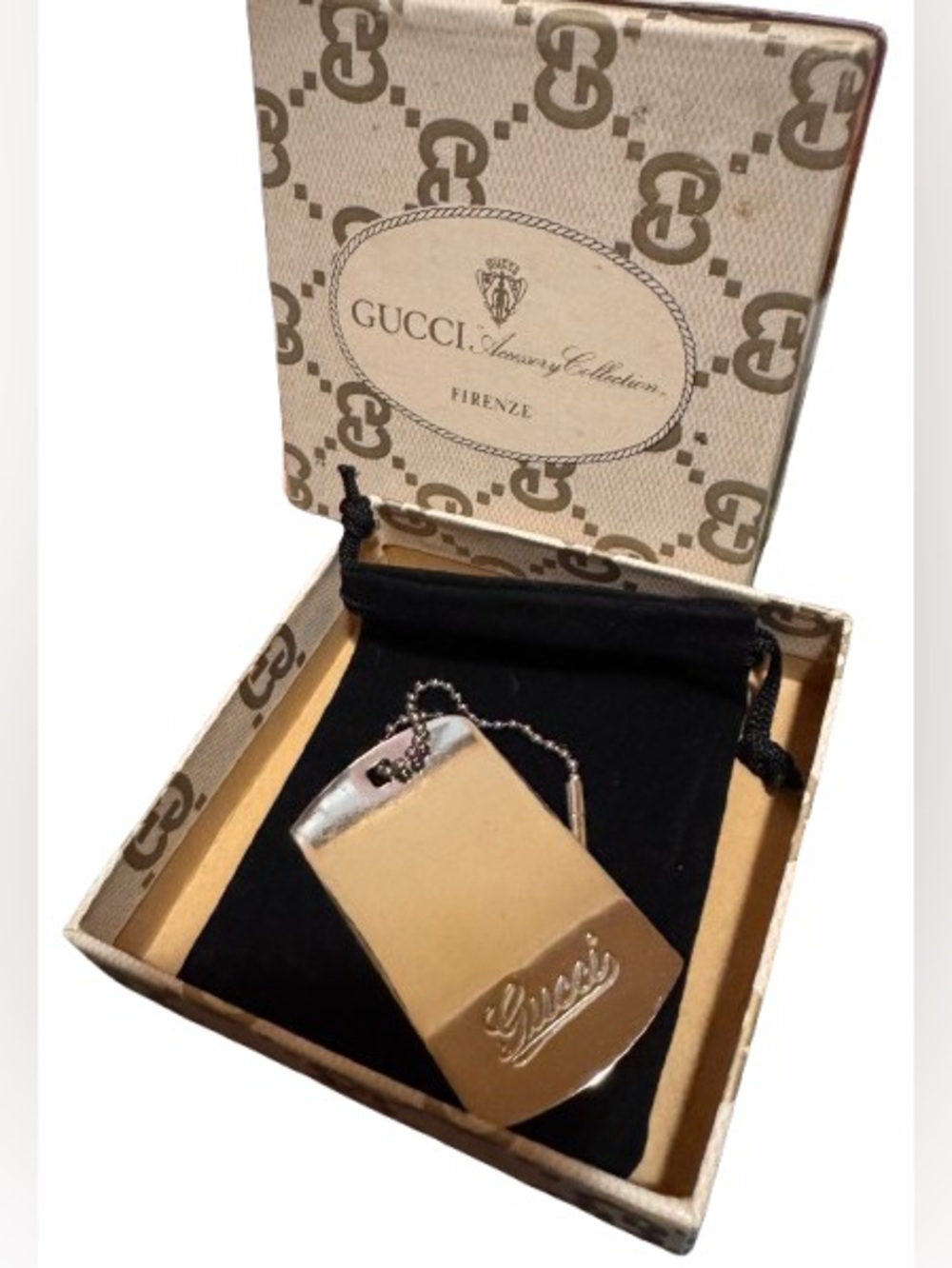 Gucci Dog Tag Charm (Silver) - EUC